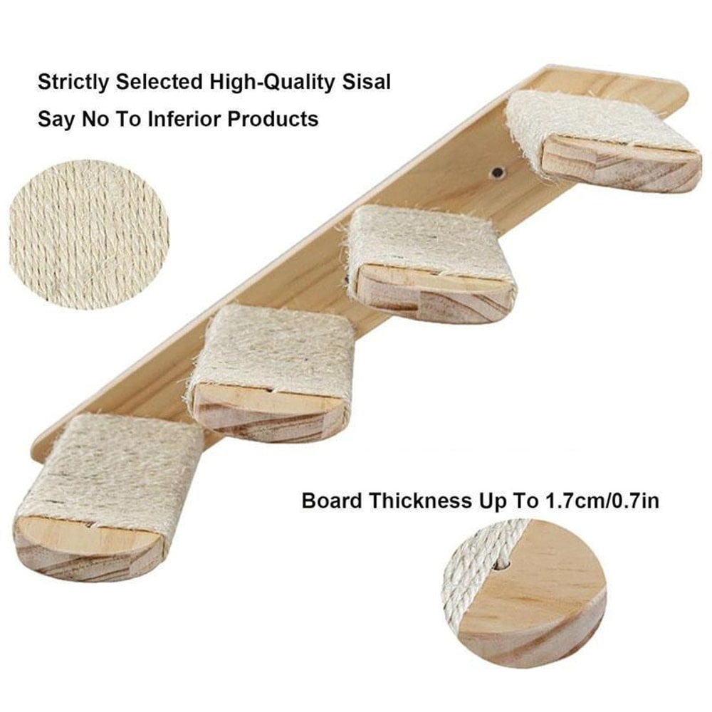 Wall Mounted Cat Climbing Wall With Sisal Steps MultiLevel Wooden Cat Shelves 2