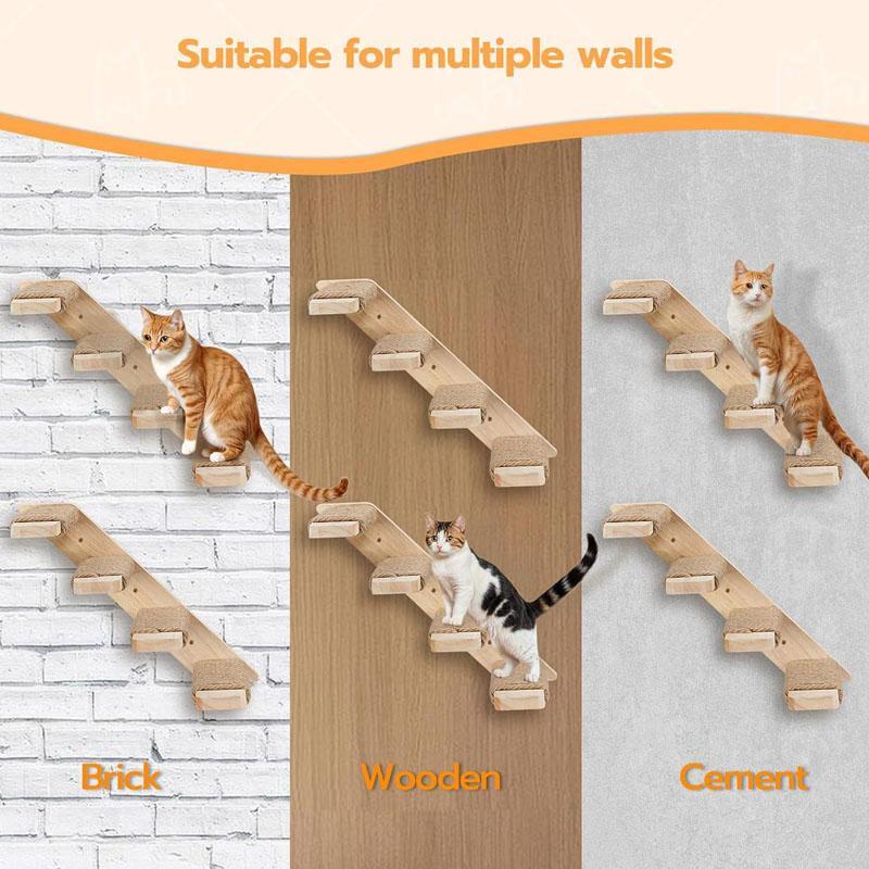 Wall Mounted Cat Climbing Wall With Sisal Steps MultiLevel Wooden Cat Shelves 5