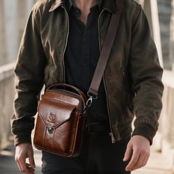 vintage genuine leather crossbody bag for men compact travel shoulder messenger bag