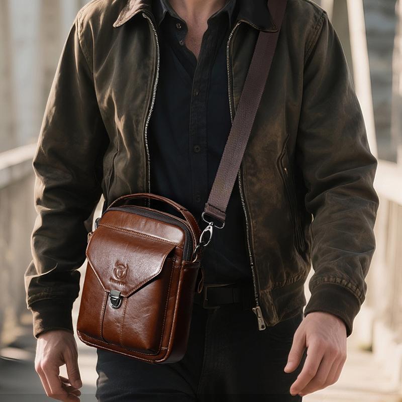 Vintage Genuine Leather Crossbody Bag For Men Compact Travel Shoulder Messenger Bag 0