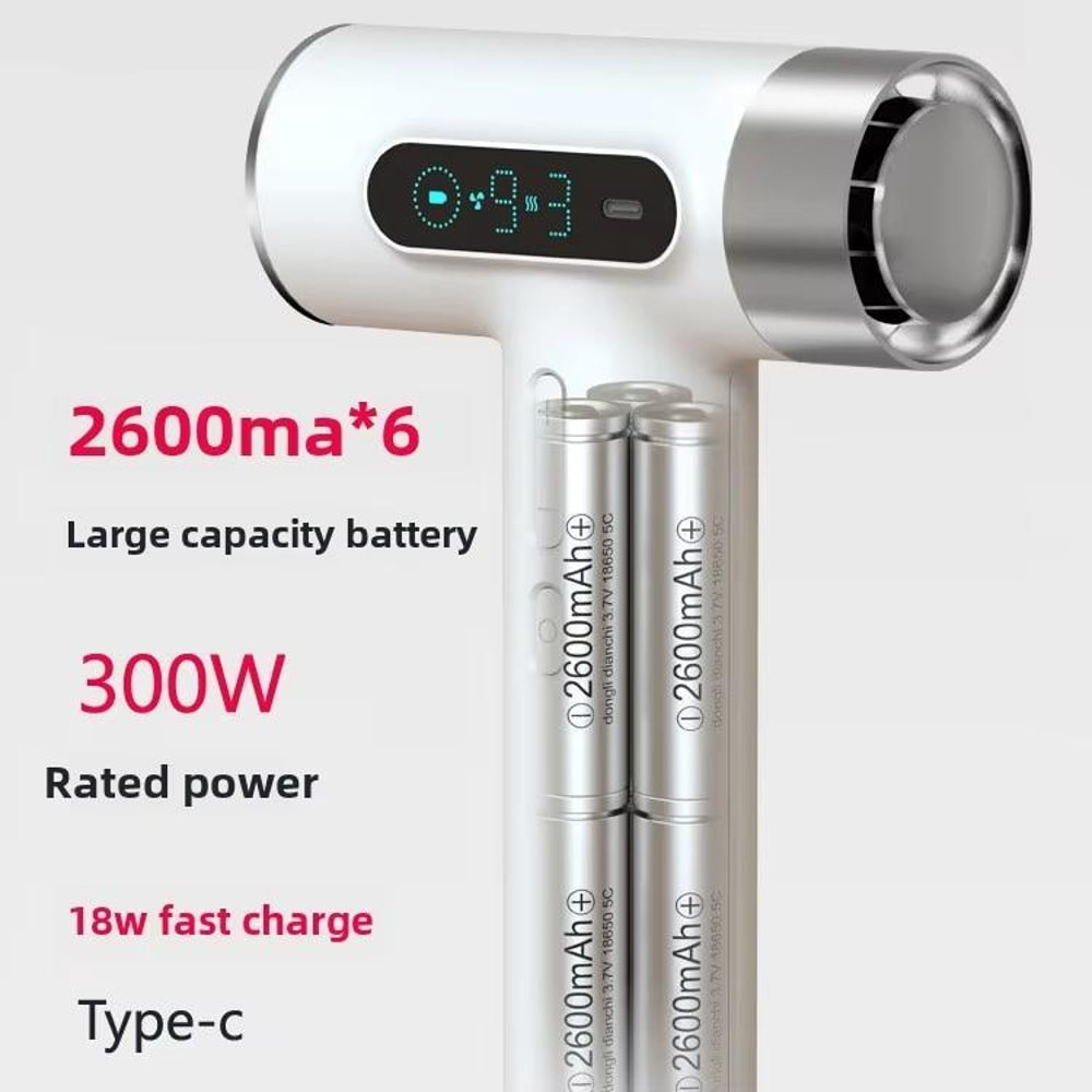 Cordless High-Speed Hair Dryer with 100,000 RPM Motor & USB-C Fast Charging