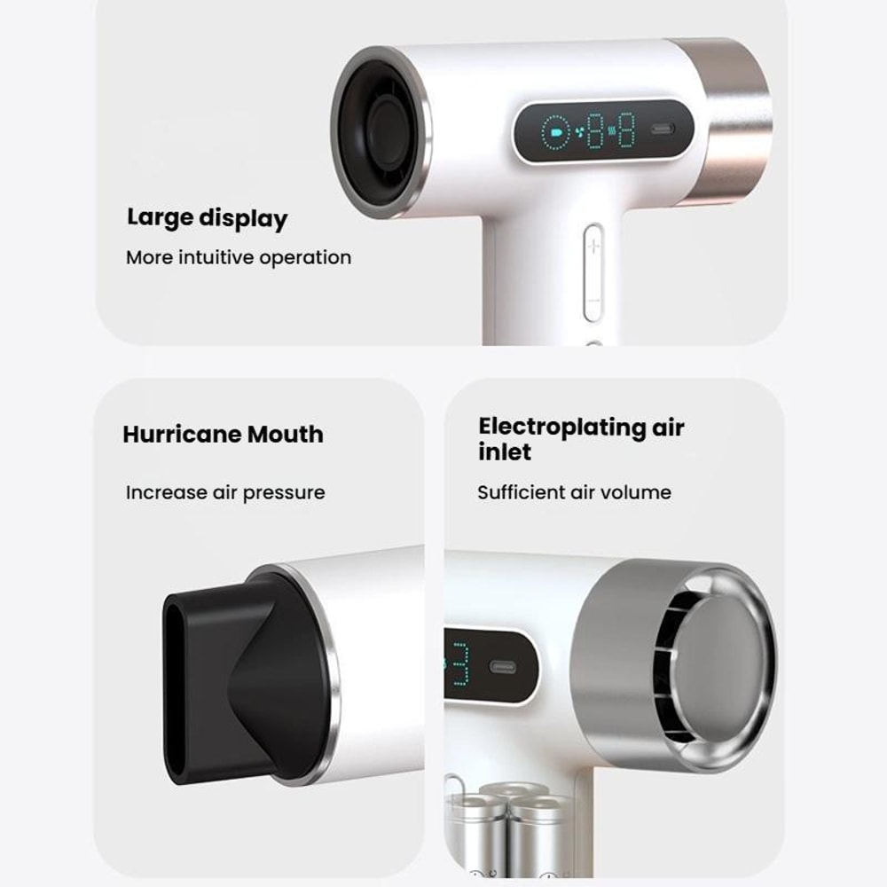 Cordless High-Speed Hair Dryer with 100,000 RPM Motor & USB-C Fast Charging