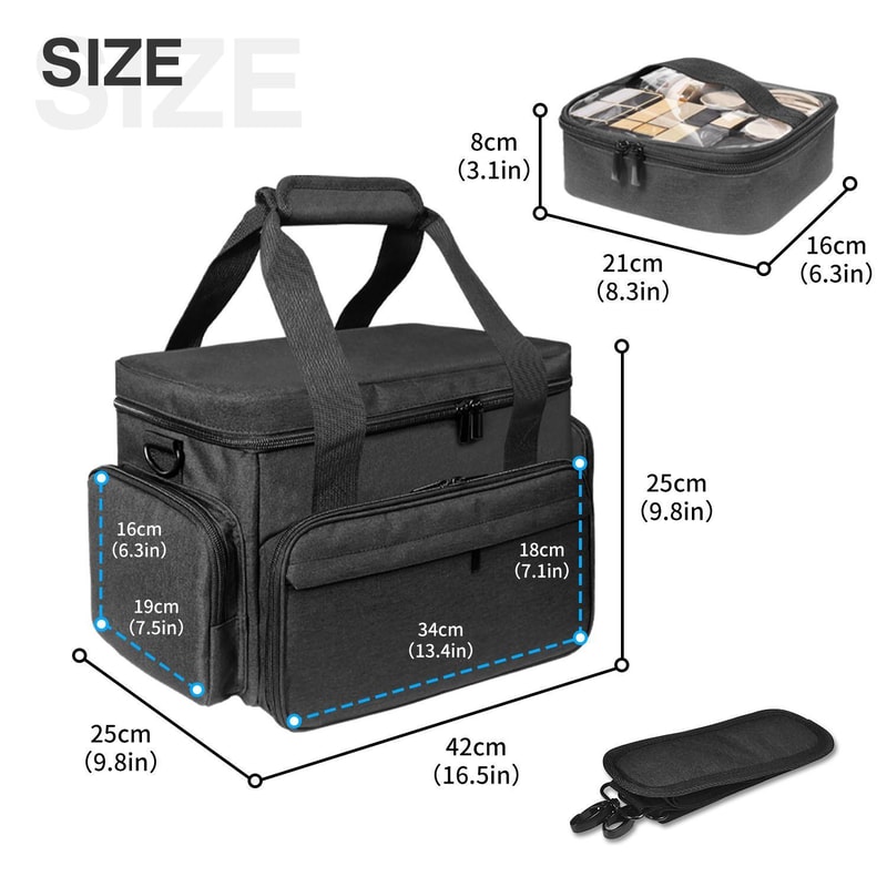Large Travel Makeup Bag with Removable Dividers & Clear Organizer Pockets