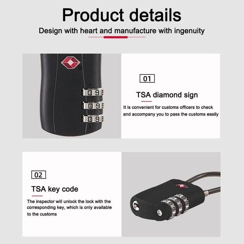 3Digit Cable Luggage Lock For Suitcases Travel Bags Gym Lockers 4