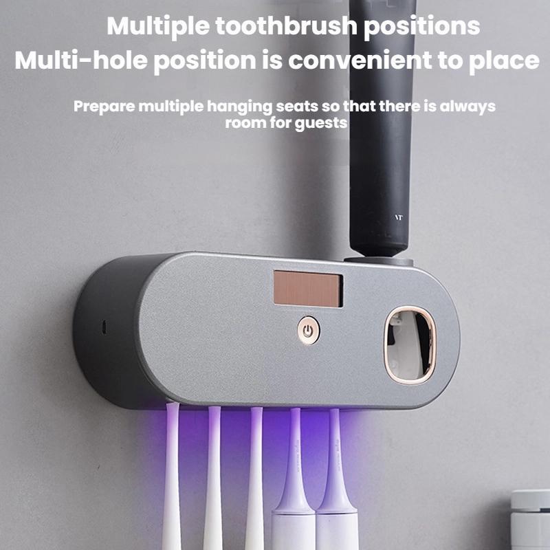 Smart UV Toothbrush Sanitizer Wall Mounted Holder with Automatic Toothpaste Dispenser
