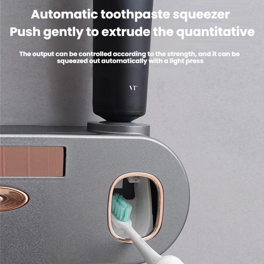 Smart UV Toothbrush Sanitizer Wall Mounted Holder with Automatic Toothpaste Dispenser
