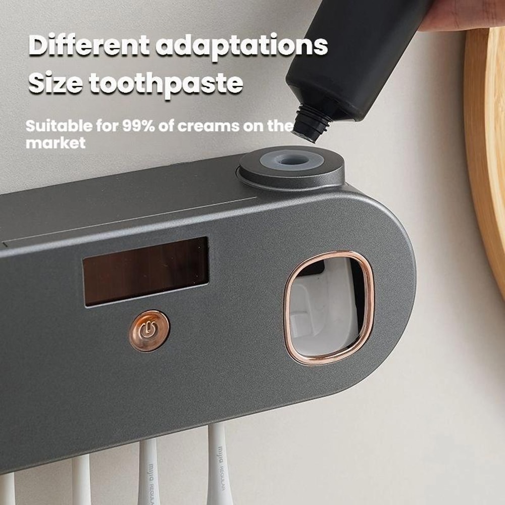 Smart UV Toothbrush Sanitizer Wall Mounted Holder with Automatic Toothpaste Dispenser