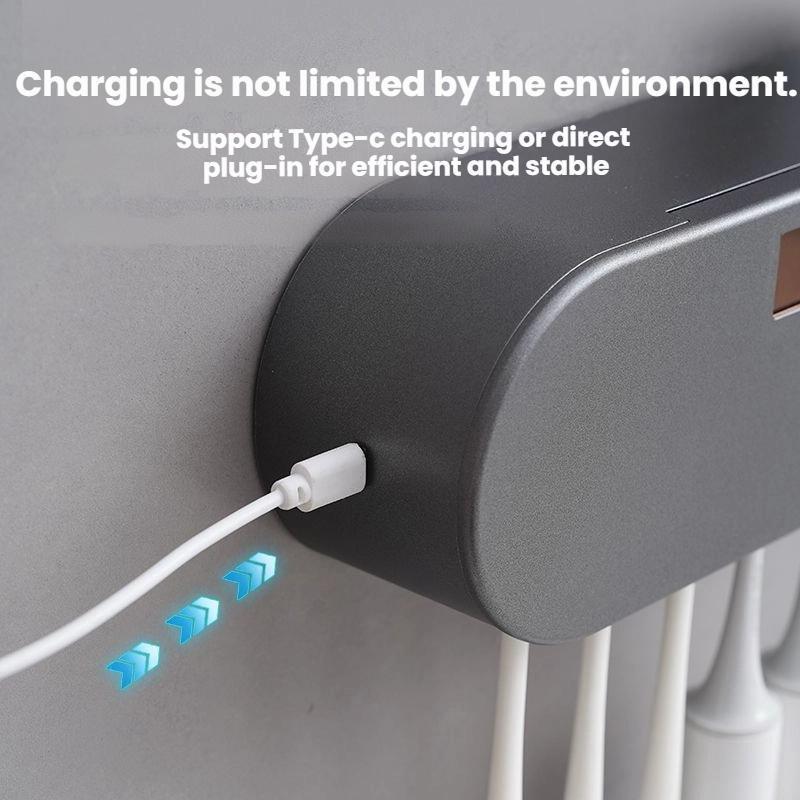 Smart UV Toothbrush Sanitizer Wall Mounted Holder with Automatic Toothpaste Dispenser