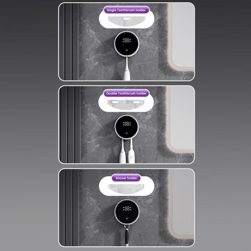 Smart UV Toothbrush Sanitizer Holder with Razor Rack & Sensor Display