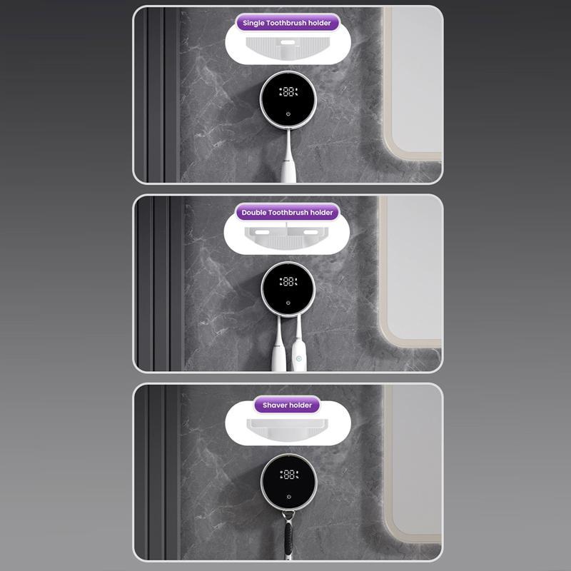 Smart UV Toothbrush Sanitizer Holder with Razor Rack & Sensor Display
