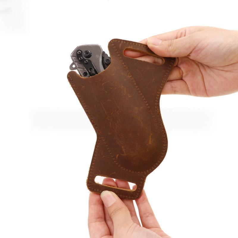 Cowhide Folding Knife Sheath Belt Pouch For Camping Hunting Everyday Carry 2