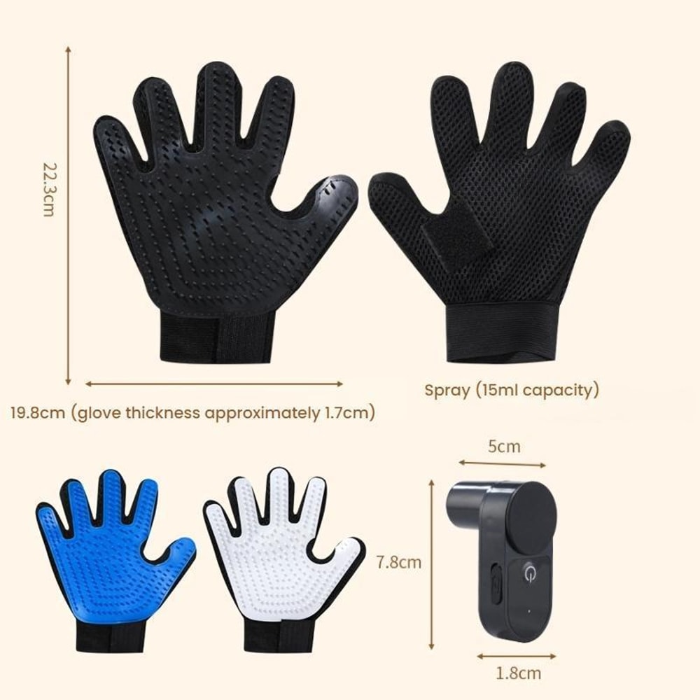 Pet Grooming Gloves For Cats Dogs With Massage Brush Water Mist Cleaner 1
