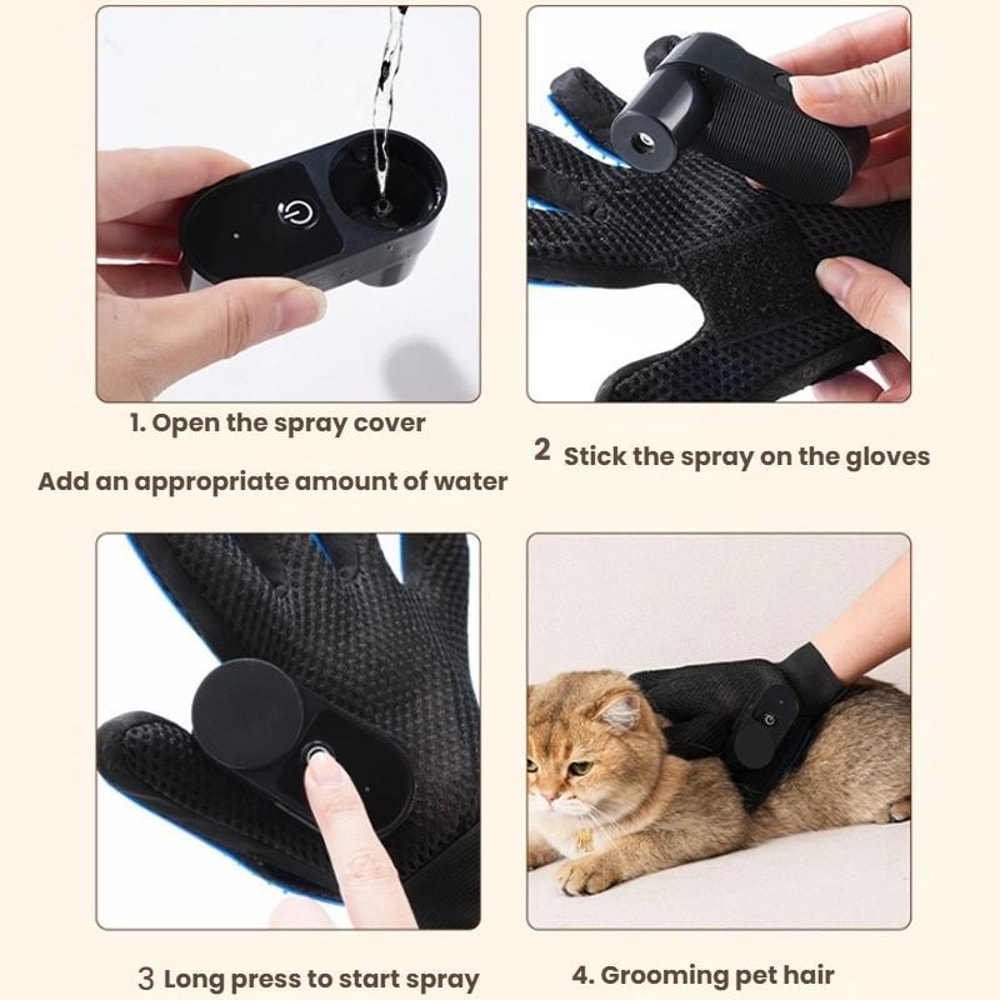 Pet Grooming Gloves For Cats Dogs With Massage Brush Water Mist Cleaner 2