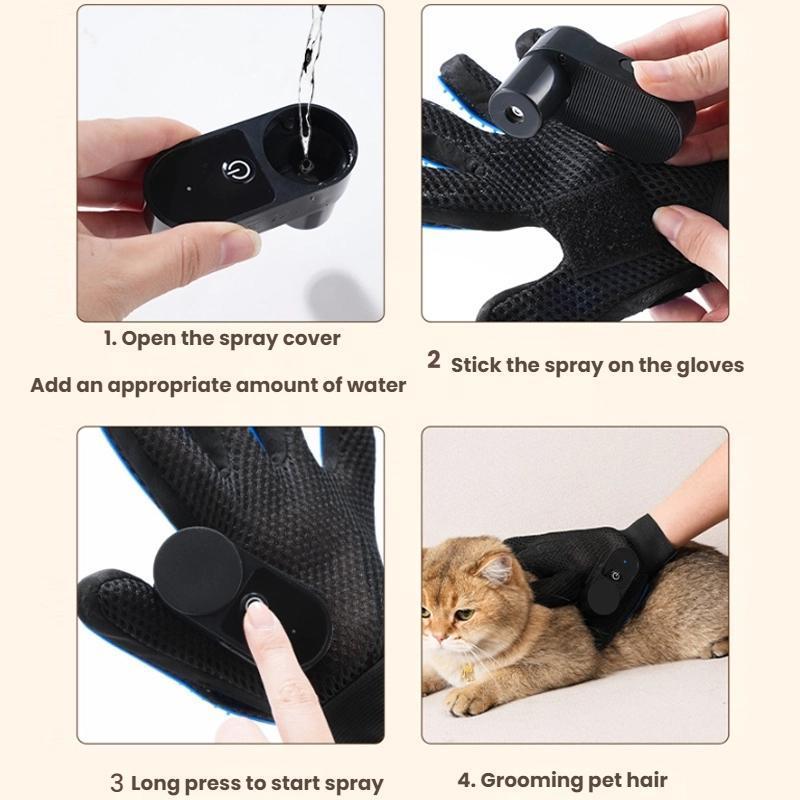 Pet Grooming Gloves For Cats Dogs With Massage Brush Water Mist Cleaner 2