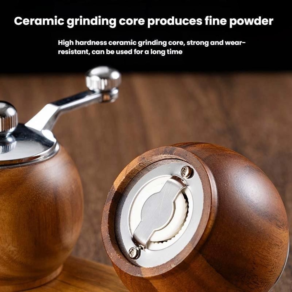 Wood Manual Pepper Grinder With Ceramic Core Adjustable Spice Mill 3