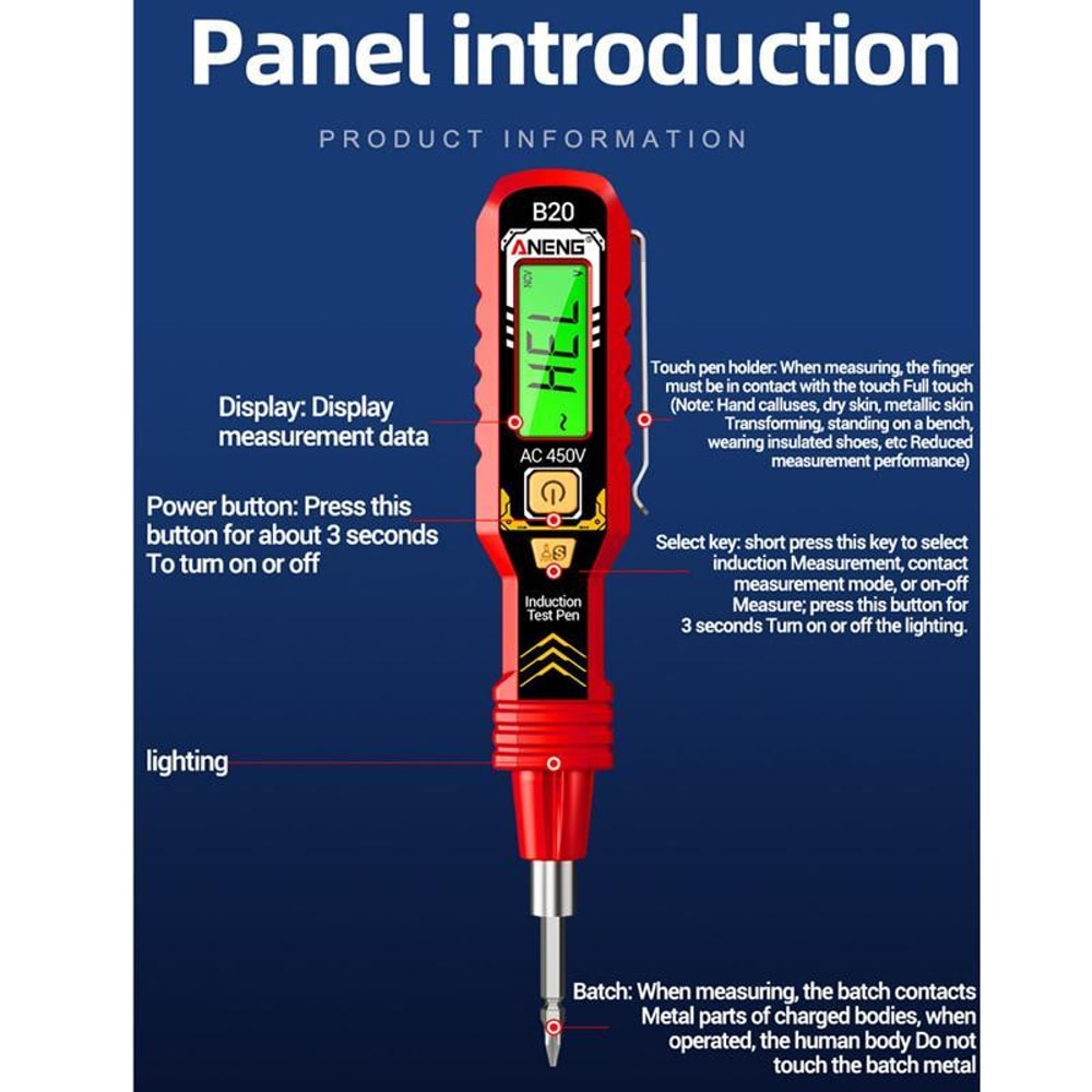 Smart Voltage Tester Pen with Digital Display & Non-Contact Breakpoint Detection