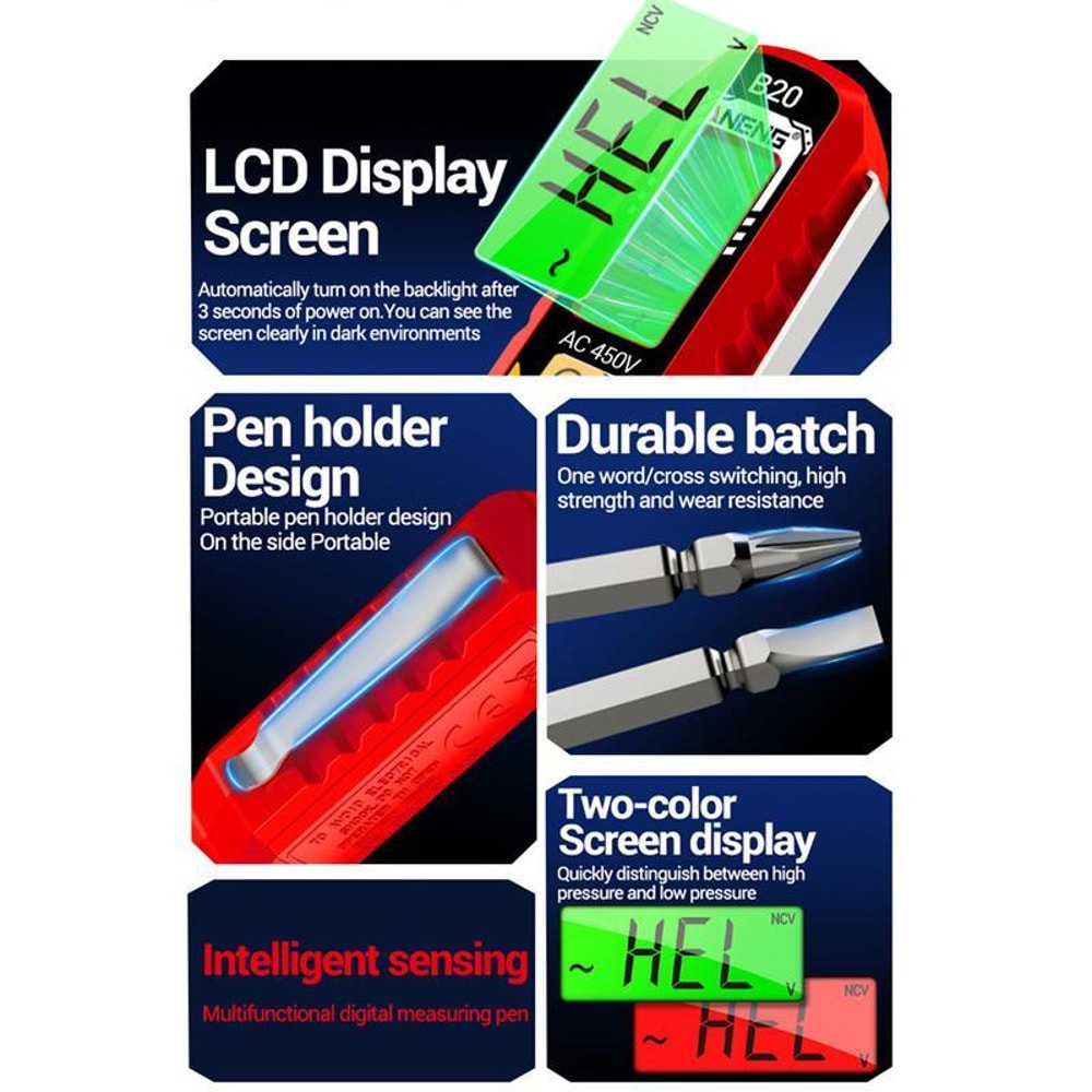 Smart Voltage Tester Pen with Digital Display & Non-Contact Breakpoint Detection
