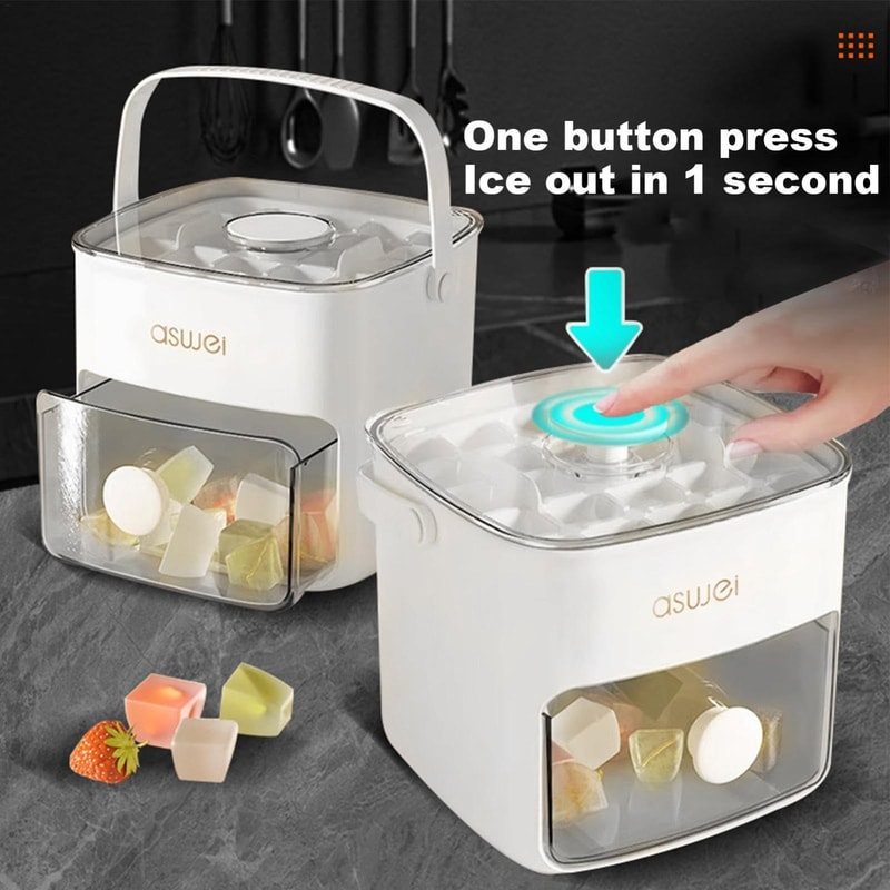 Double Layer Ice Cube Tray with Lid and Bin Easy Push Release Ice Maker