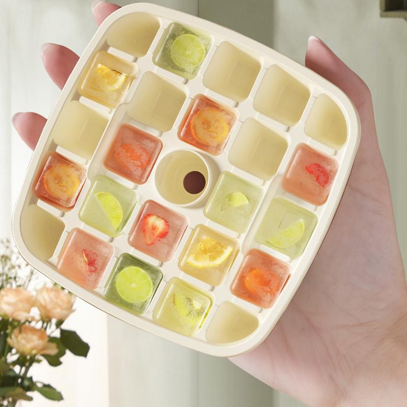 Double Layer Ice Cube Tray with Lid and Bin Easy Push Release Ice Maker