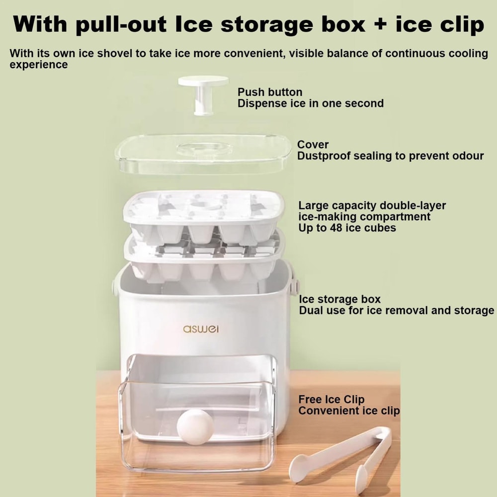 Double Layer Ice Cube Tray with Lid and Bin Easy Push Release Ice Maker
