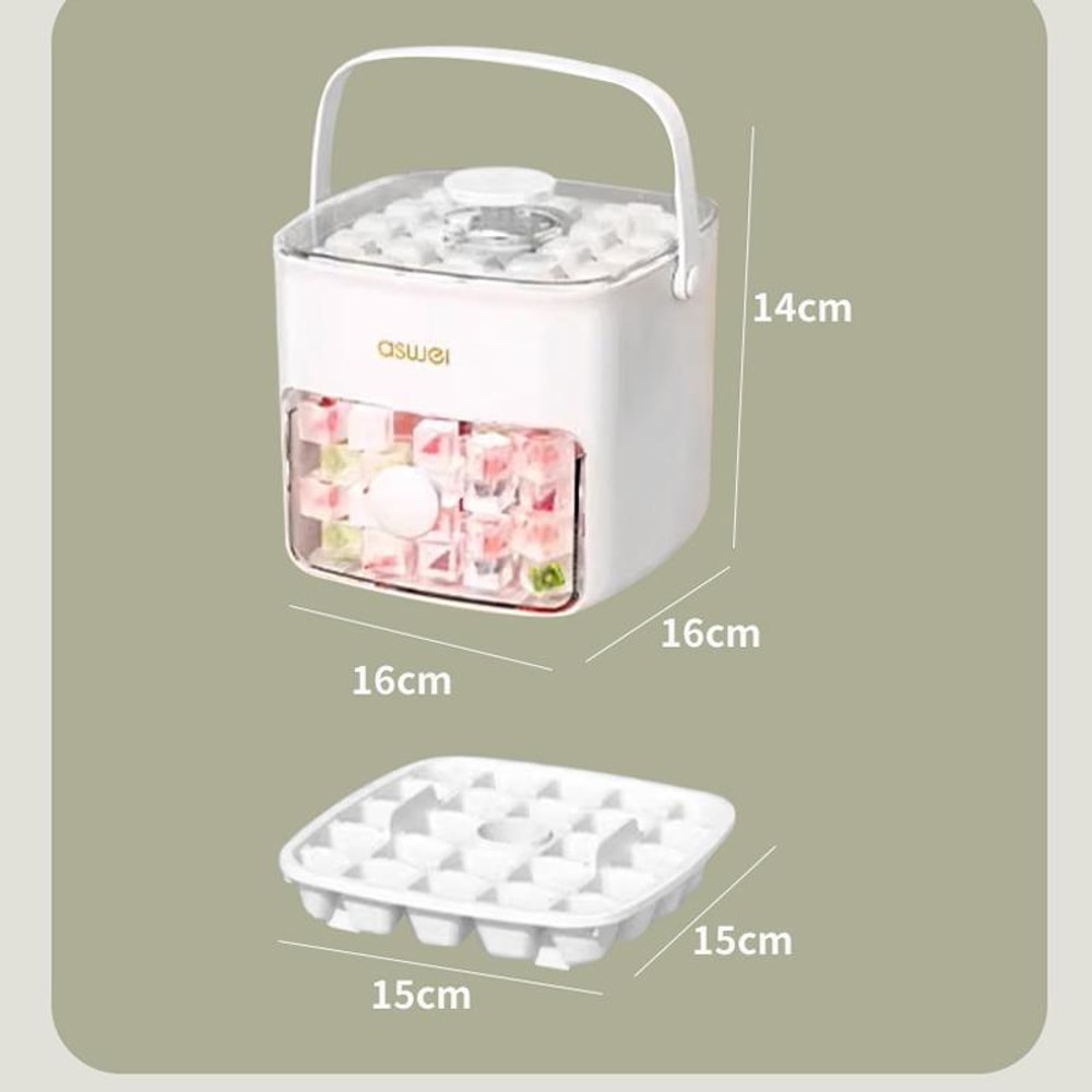 Double Layer Ice Cube Tray with Lid and Bin Easy Push Release Ice Maker