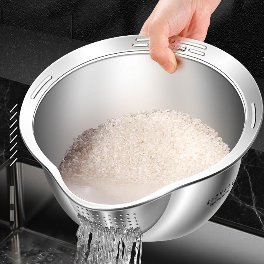 304 Stainless Steel Colander Bowl for Rice, Pasta & Vegetable Washing