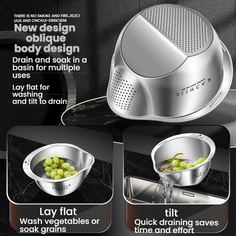 304 Stainless Steel Colander Bowl for Rice, Pasta & Vegetable Washing