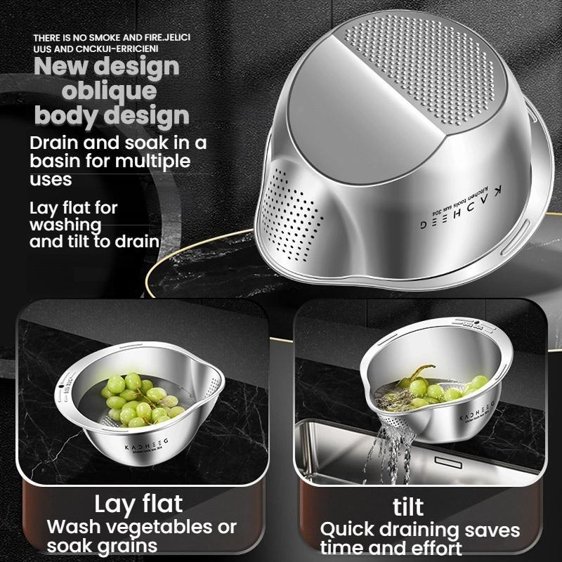 304 Stainless Steel Colander Bowl for Rice, Pasta & Vegetable Washing