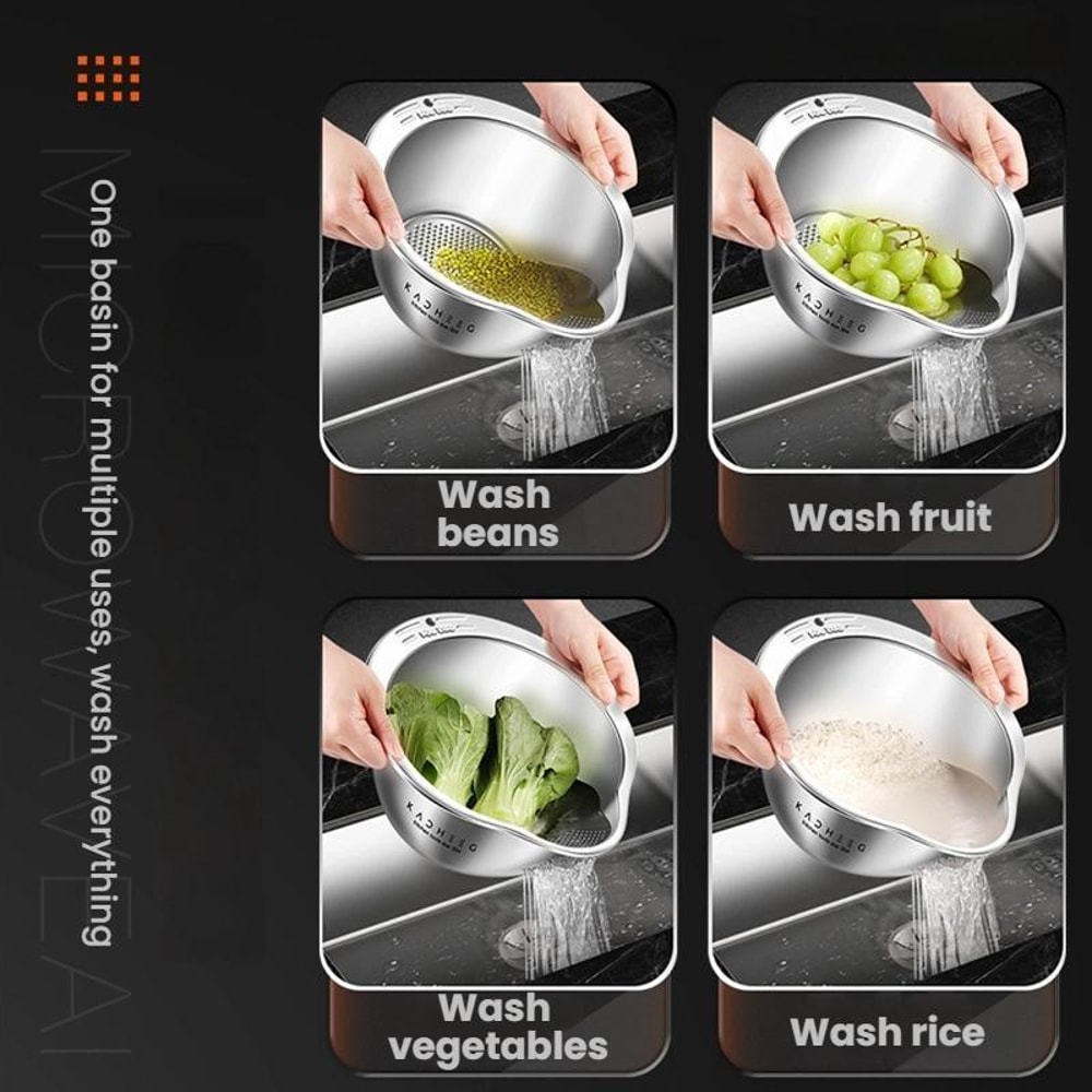 304 Stainless Steel Colander Bowl for Rice, Pasta & Vegetable Washing