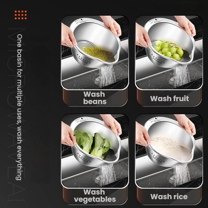 304 Stainless Steel Colander Bowl for Rice, Pasta & Vegetable Washing