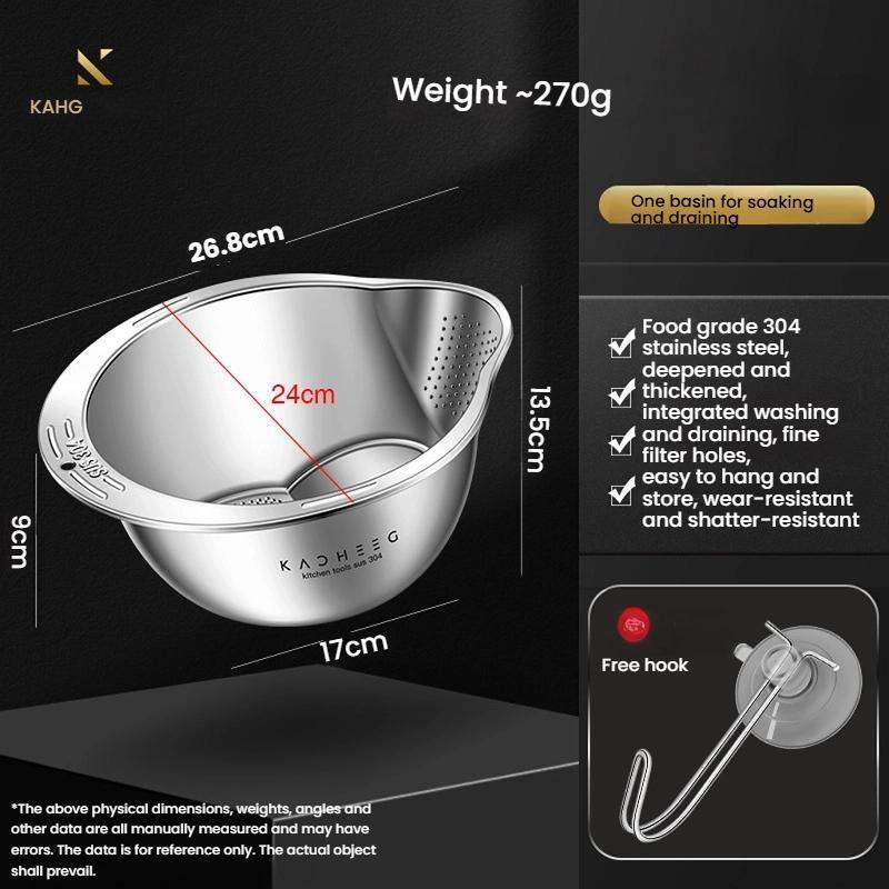 304 Stainless Steel Colander Bowl for Rice, Pasta & Vegetable Washing