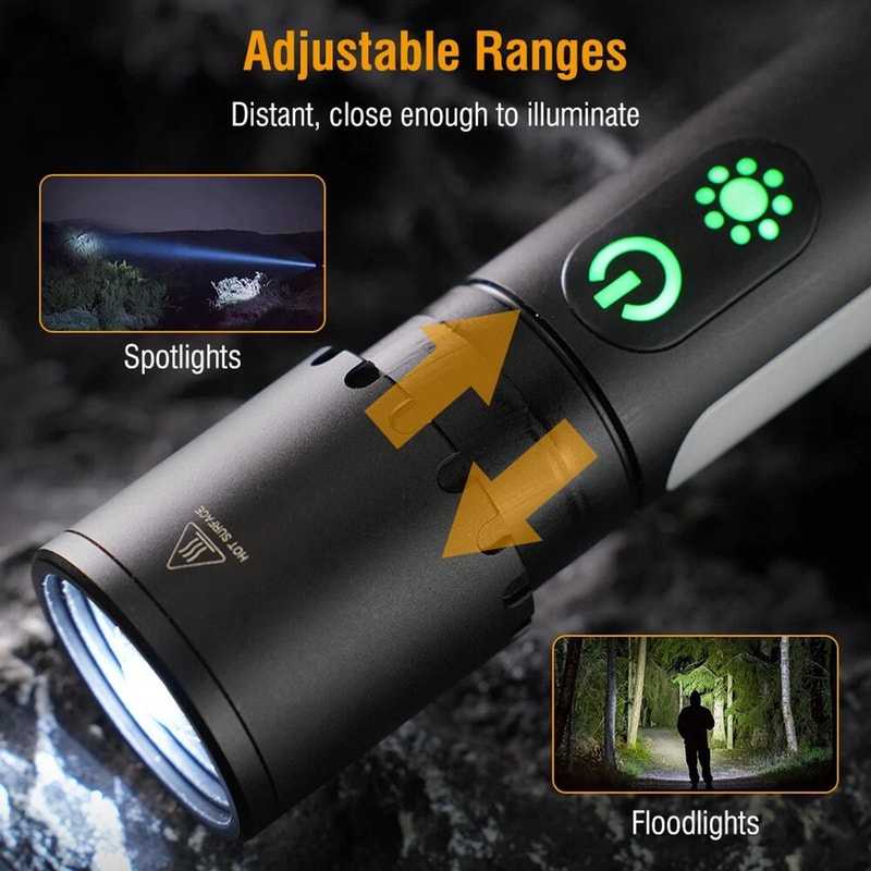 Waterproof Tactical Flashlight With Zoom COB Emergency Light 12