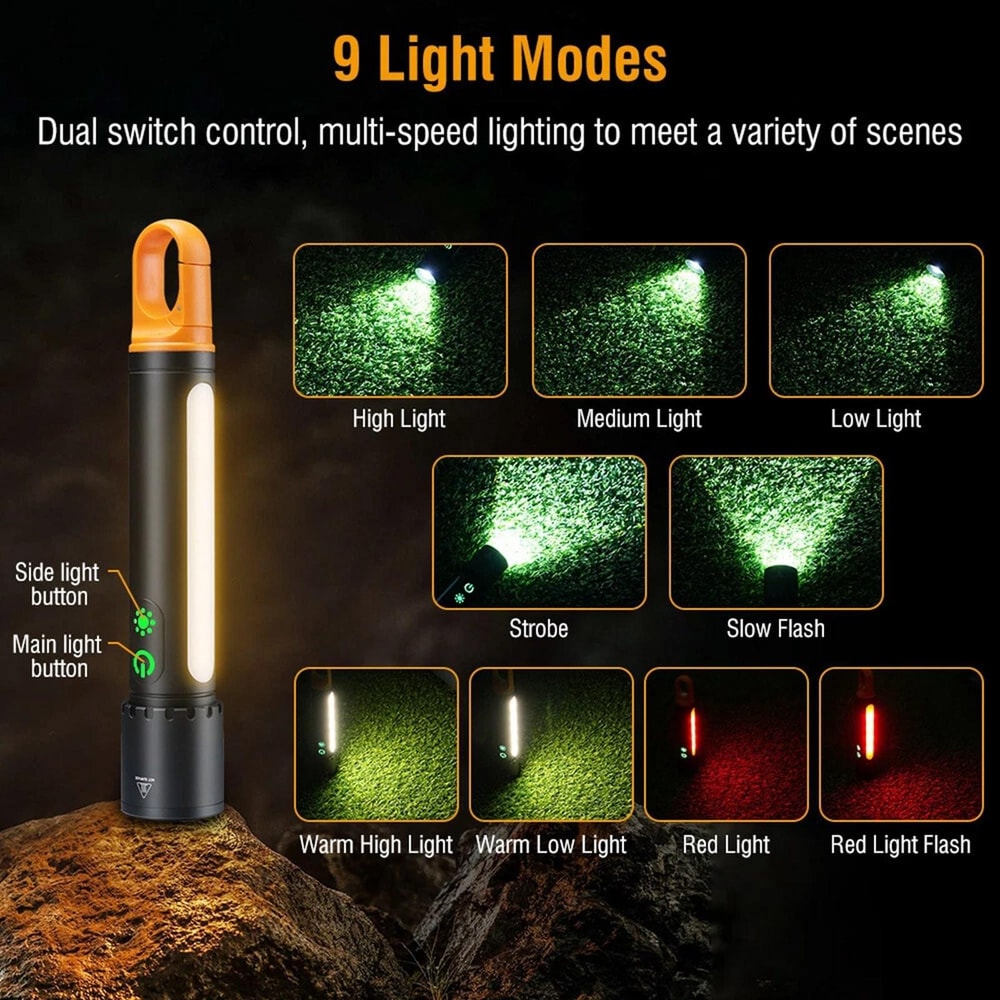 Waterproof Tactical Flashlight With Zoom COB Emergency Light 4