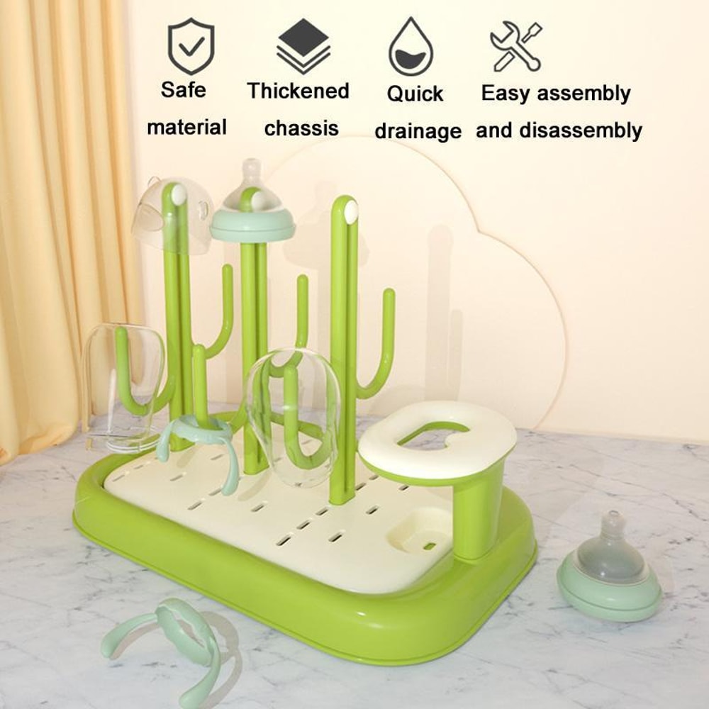 Baby Bottle Drying Rack With Brush Holder And Fast Drain Tray For Bottles Nipples 2