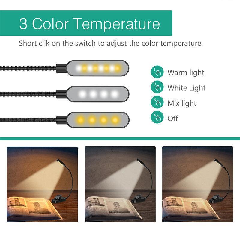 Rechargeable Book Light Clip On Reading Lamp With Adjustable Brightness 3 Color Modes 3