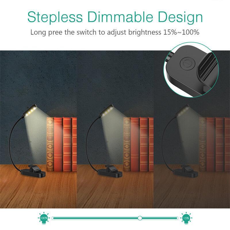 Rechargeable Book Light Clip On Reading Lamp With Adjustable Brightness 3 Color Modes 4