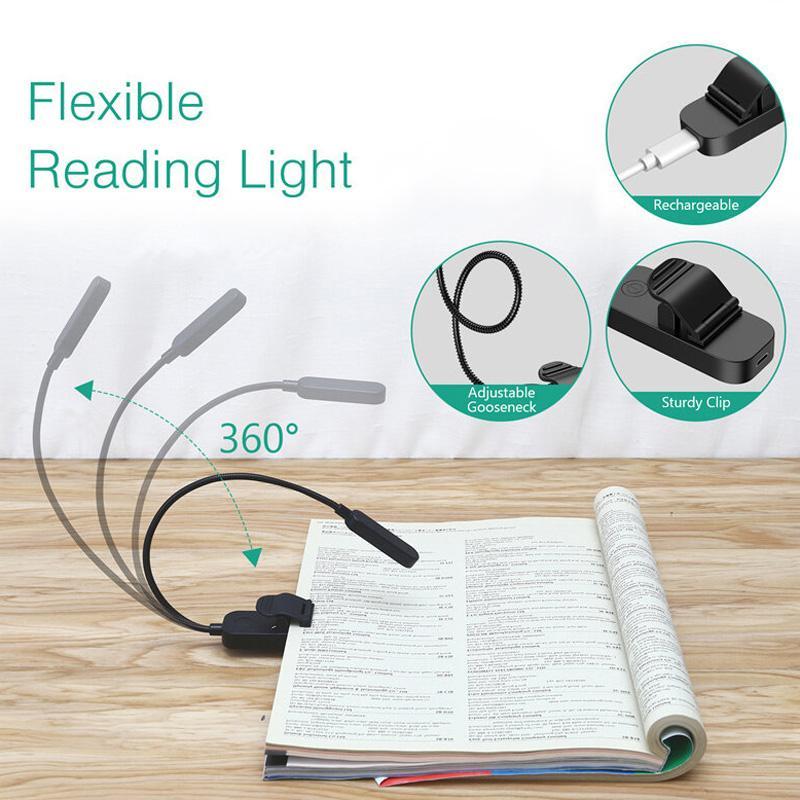 Rechargeable Book Light Clip On Reading Lamp With Adjustable Brightness 3 Color Modes 5