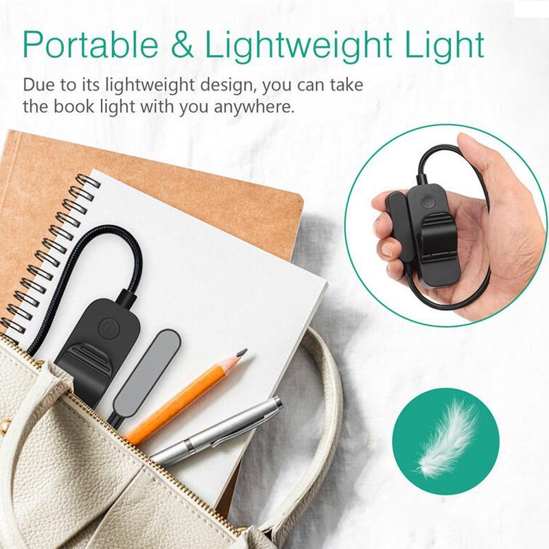 Rechargeable Book Light Clip On Reading Lamp With Adjustable Brightness 3 Color Modes 6