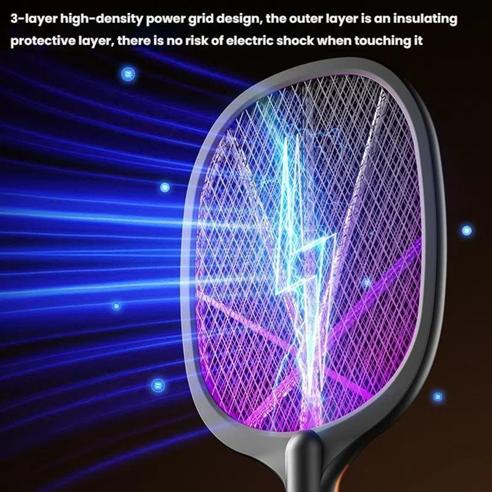 2-in-1 Rechargeable Electric Mosquito Swatter with UV Bug Zapper Light