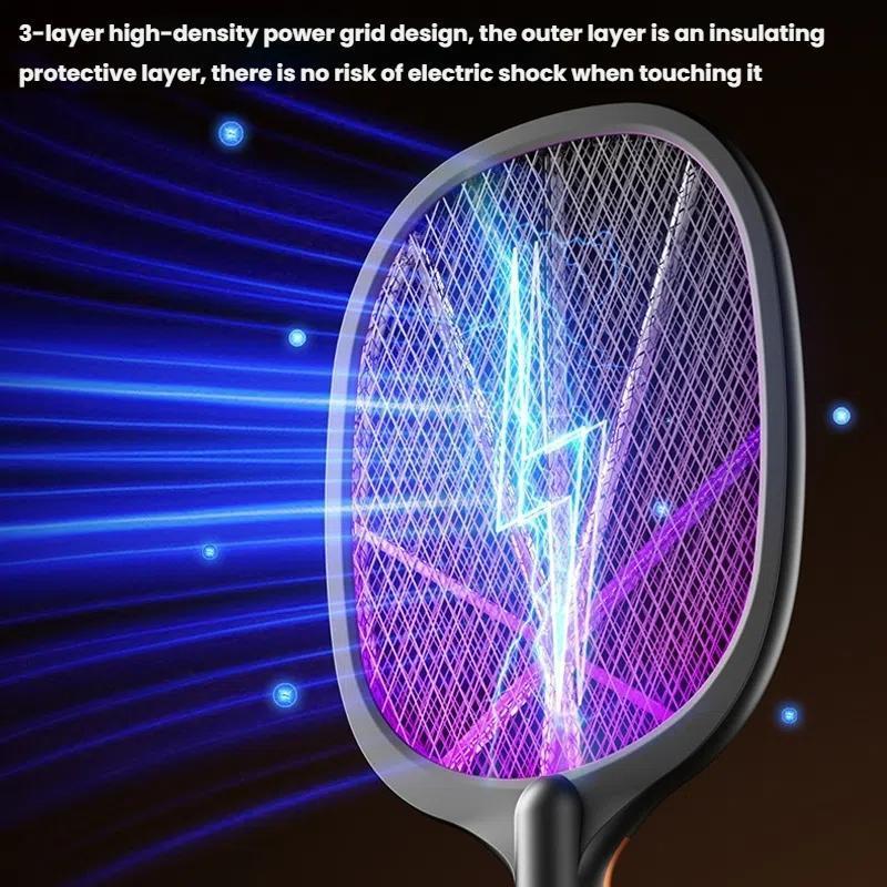 2-in-1 Rechargeable Electric Mosquito Swatter with UV Bug Zapper Light