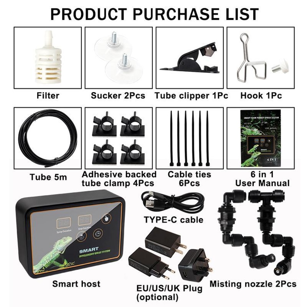 Smart Reptile Misting System with Timer for Terrariums and Rainforest Habitats