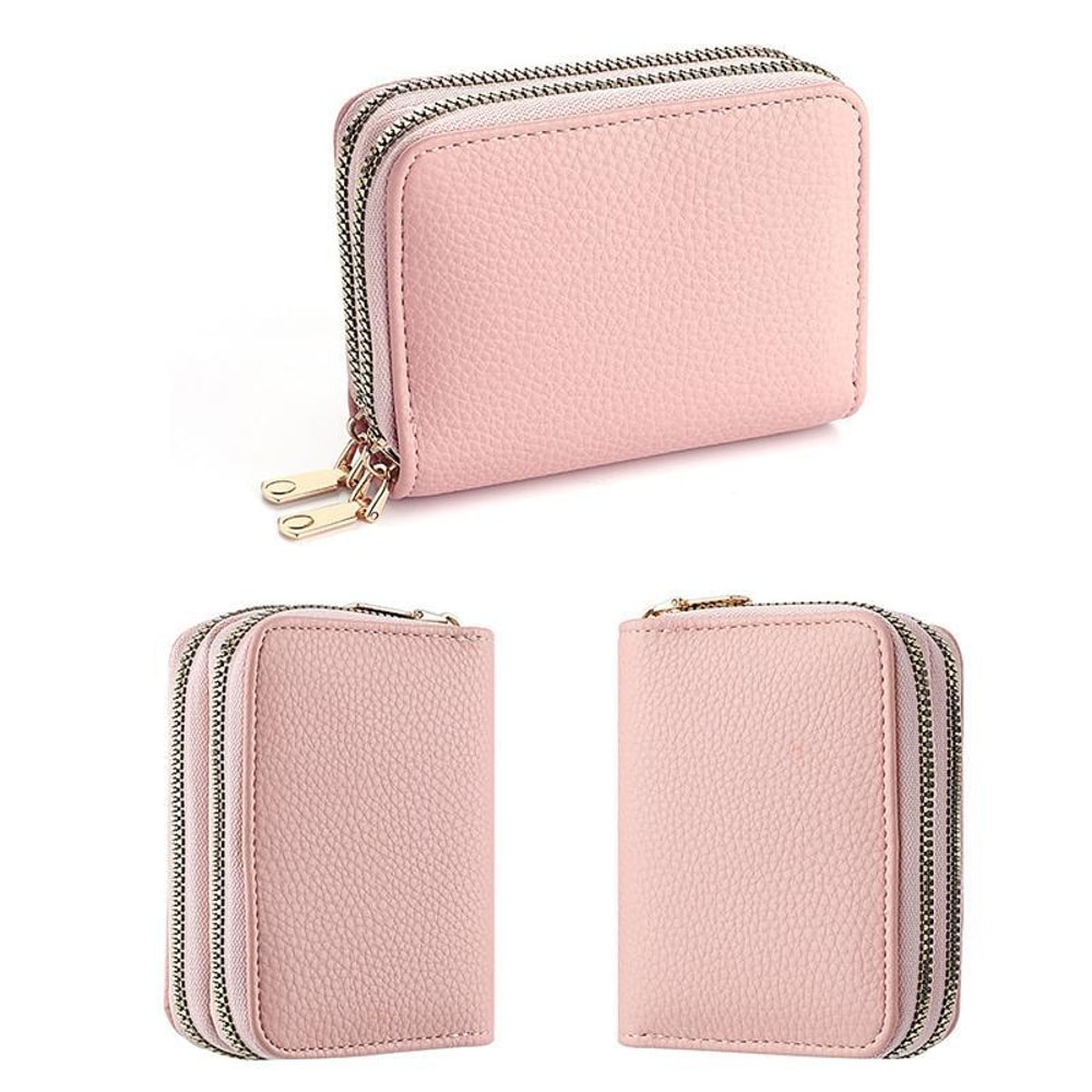 Large Capacity Card Holder Wallet With Double Zipper PU Leather Organizer For Women Men 2