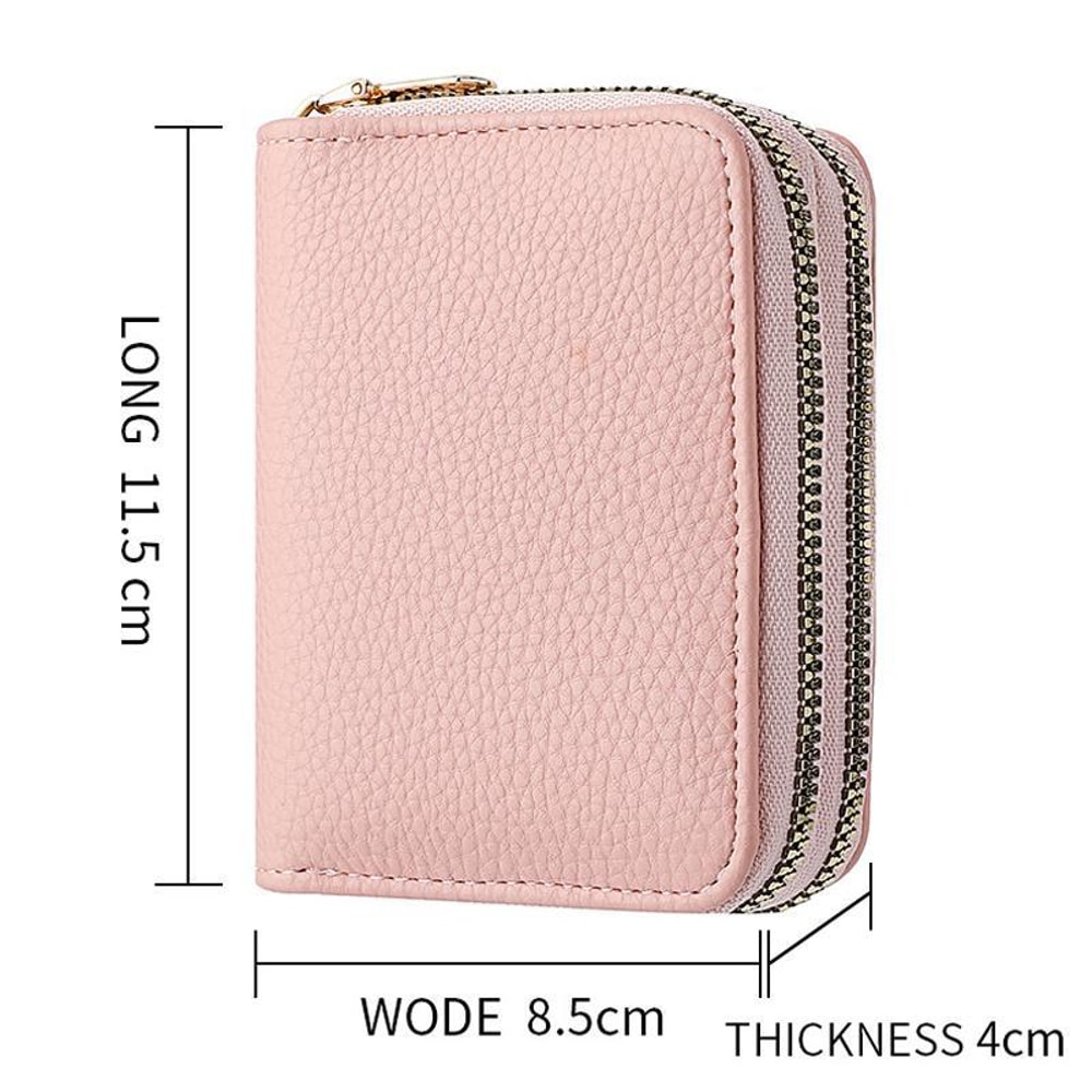 Large Capacity Card Holder Wallet With Double Zipper PU Leather Organizer For Women Men 4