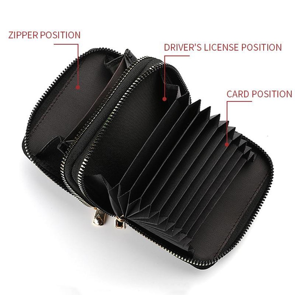 Large Capacity Card Holder Wallet With Double Zipper PU Leather Organizer For Women Men 5