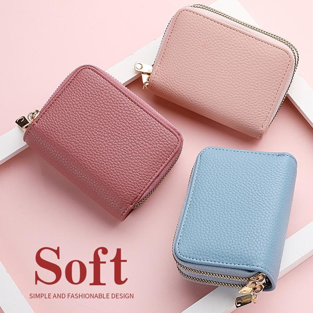 Large Capacity Card Holder Wallet With Double Zipper PU Leather Organizer For Women Men 7