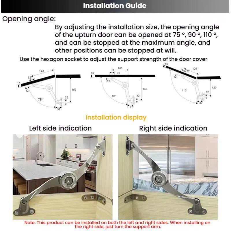 S-Shaped Lift Up Cabinet Hinge Support for Wardrobe & Flap Doors