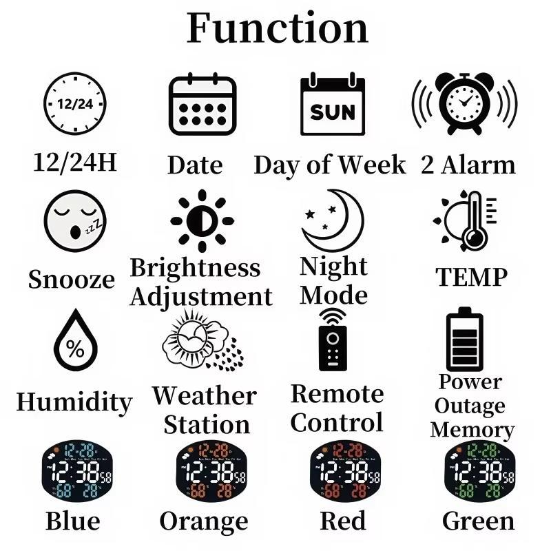 Smart LED Digital Wall Clock With Weather Station Remote Control Dual Alarm Display 1