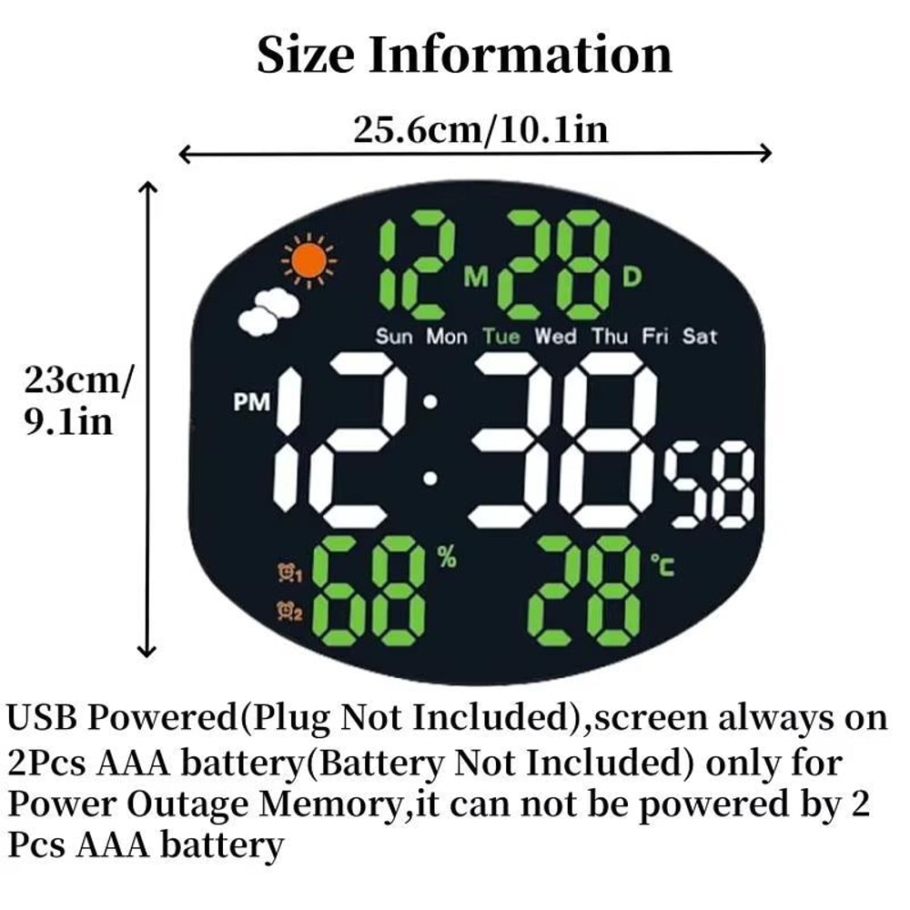 Smart LED Digital Wall Clock With Weather Station Remote Control Dual Alarm Display 6