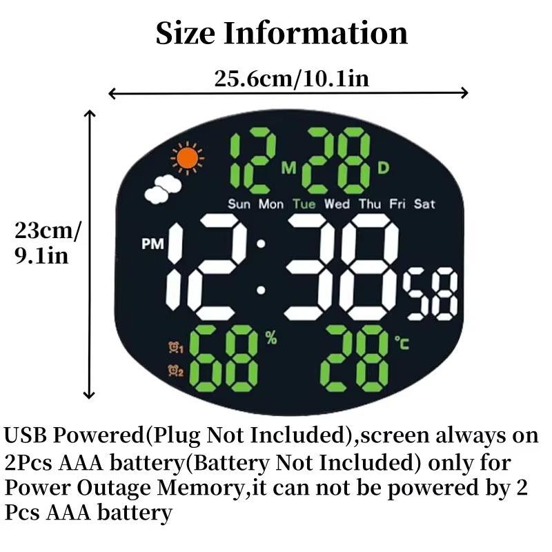 Smart LED Digital Wall Clock With Weather Station Remote Control Dual Alarm Display 6