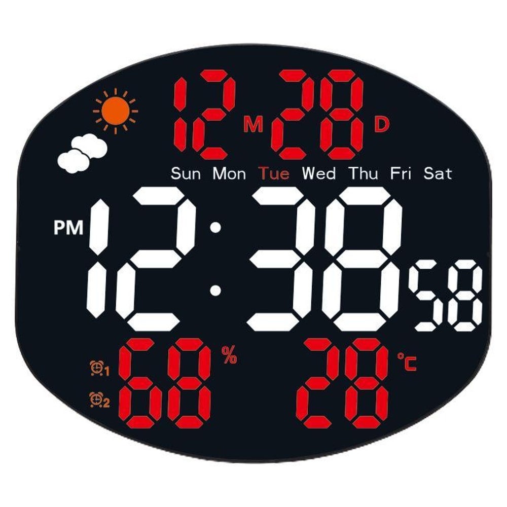 Smart LED Digital Wall Clock With Weather Station Remote Control Dual Alarm Display 10